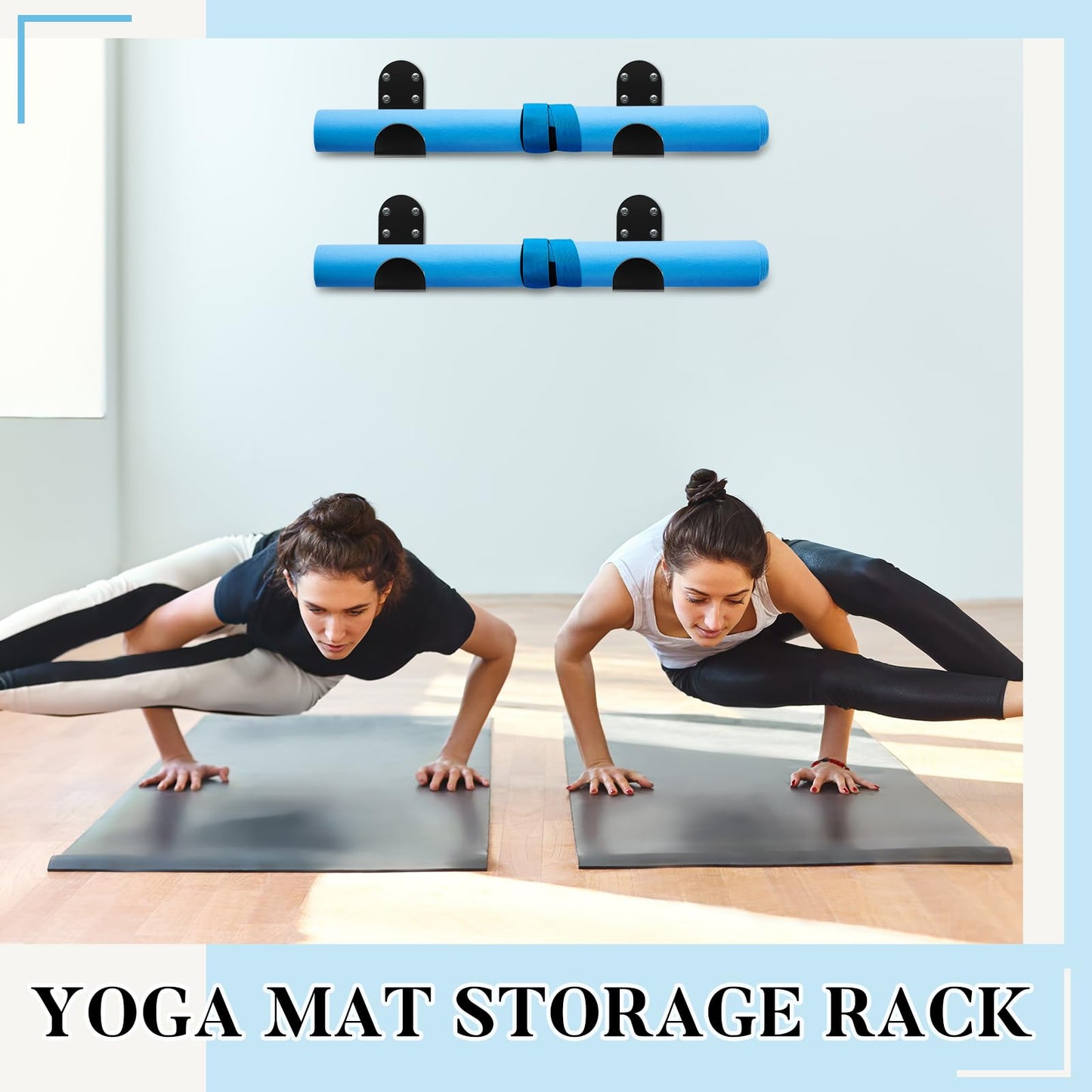 Yaocom 4 Pcs Yoga Mat Storage Rack Wall Mount Exercise Mat Wall Hanger Foam Roller Wall Holder Gym Organizer for Hanging Fitness Bands Yoga Strap Class Home Gym