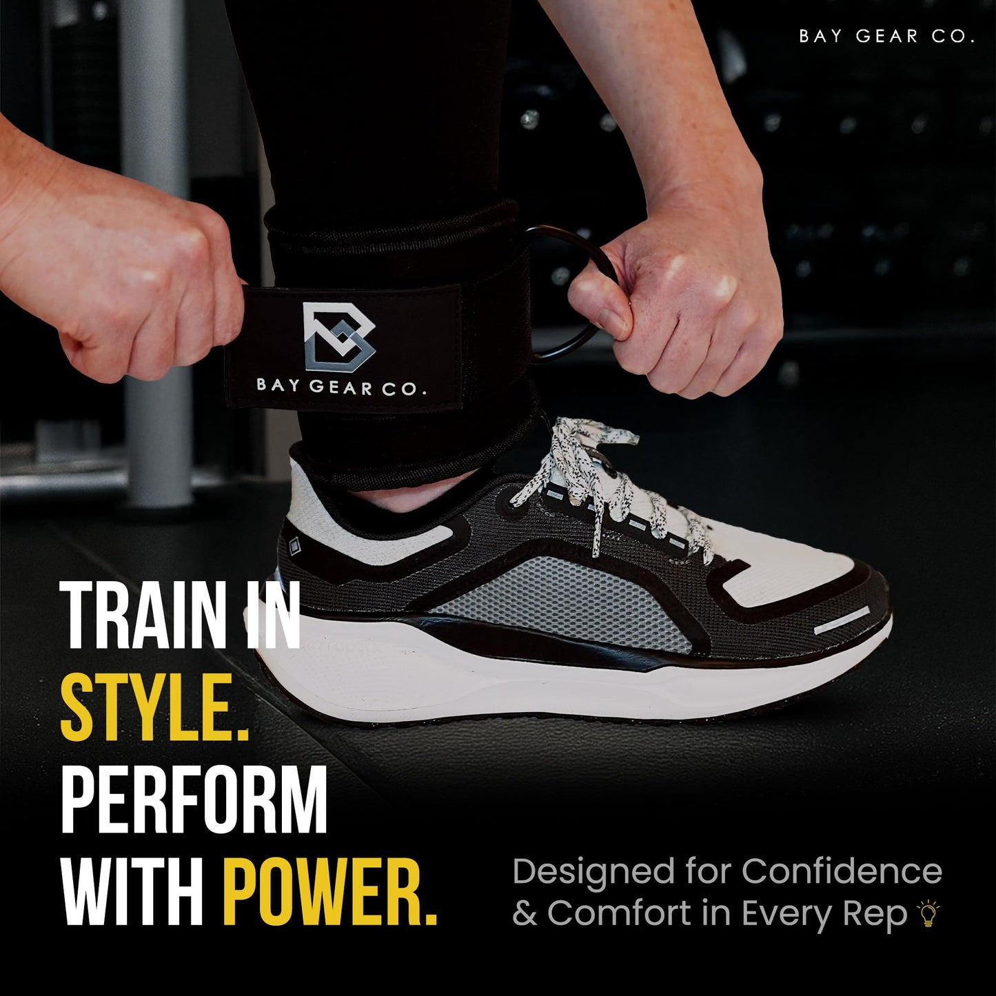 Bay Gear Co. Ankle Straps – Strong Hook and Loop System & Neoprene Padded for Cable Machine Glute Workouts, Slick Black Stainless Steel D Ring, Adjustable Fit for Men & Women, Galaxy, Single