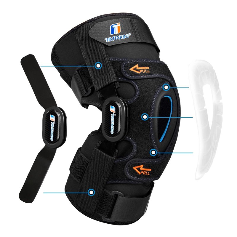 T TIMTAKBO Hinged Knee Brace,GEl Patella Support with Removable Dual Side Stabilizers,Knee Support for Meniscus Tear,Relieves ACL,Arthritis(L fit Upper 19-23"/Lower 16-20")