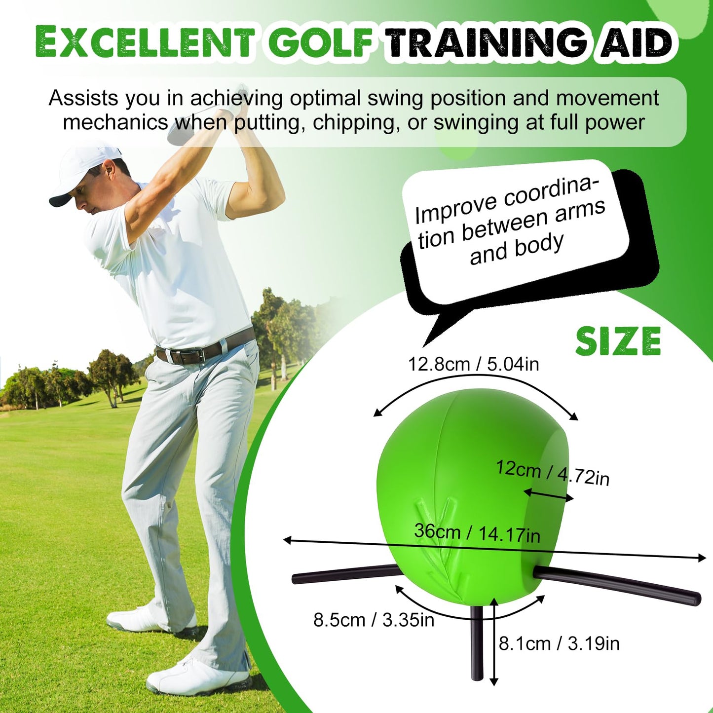 The Connector Golf Training Aid, Swing Trainer for Posture Correction Practice, Golf Training Aids Helps Train Proper Swing Mechanics, Arm Structure, for Golfers at All Levels (Green) (Green)
