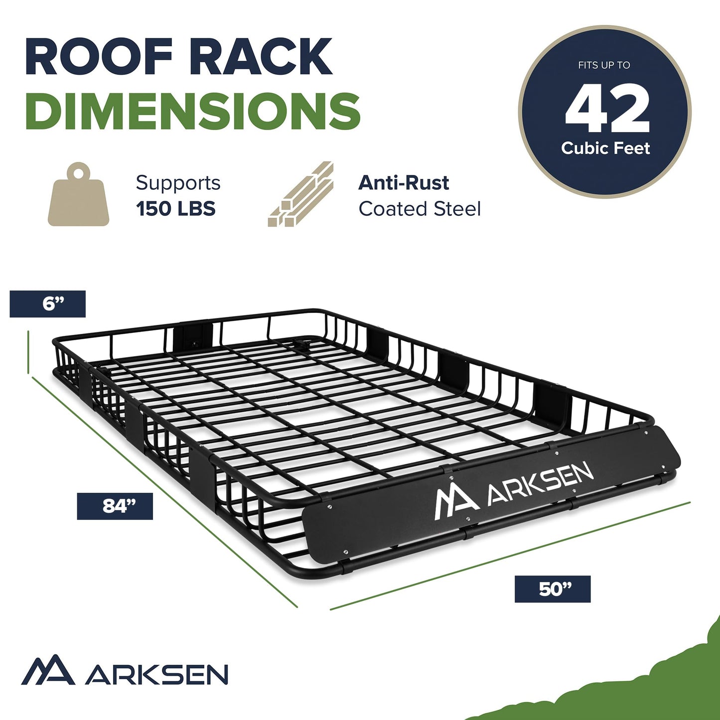 ARKSEN 84 x 50 Inch Universal Extra Wide 150LB Heavy Duty Roof Rack Cargo with Three Cargo Nets, Car Top Luggage Holder Carrier Basket for SUV, Truck, & Car Steel Construction