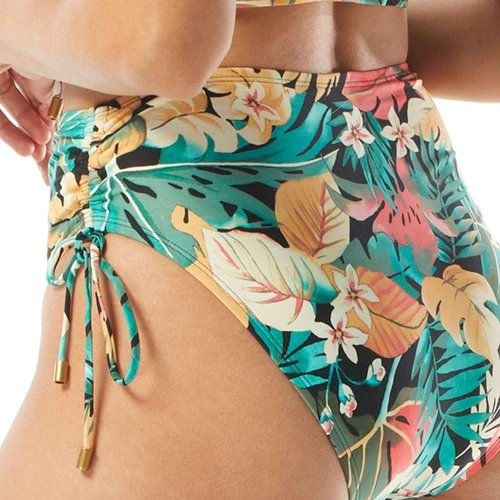 Coco Reef Inspire Shirred High Waist Bikini Bottom - Passion Flower