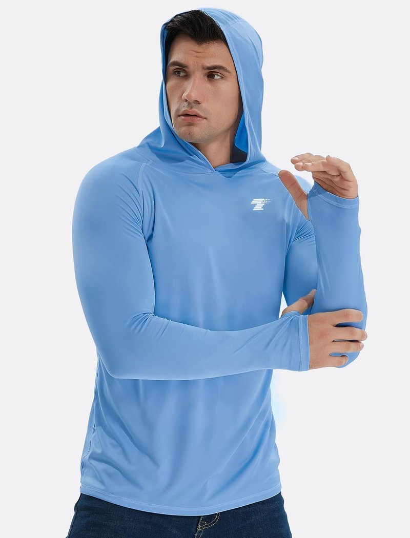 TELALEO Men's UPF 50+ Sun Protection Hoodie - Lightweight Long Sleeve Shirt for Fishing & Running