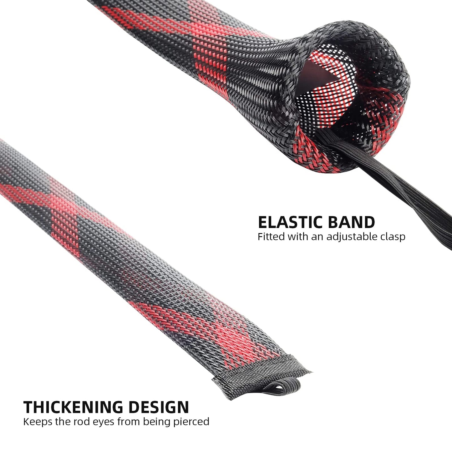 SF XXL Fishing Casting Rod Socks Braided Mesh Rod Sleeve Cover Protector Pole Gloves Black-Red-2PCS Fit Baitcast as Musky Rod or Fly Rod
