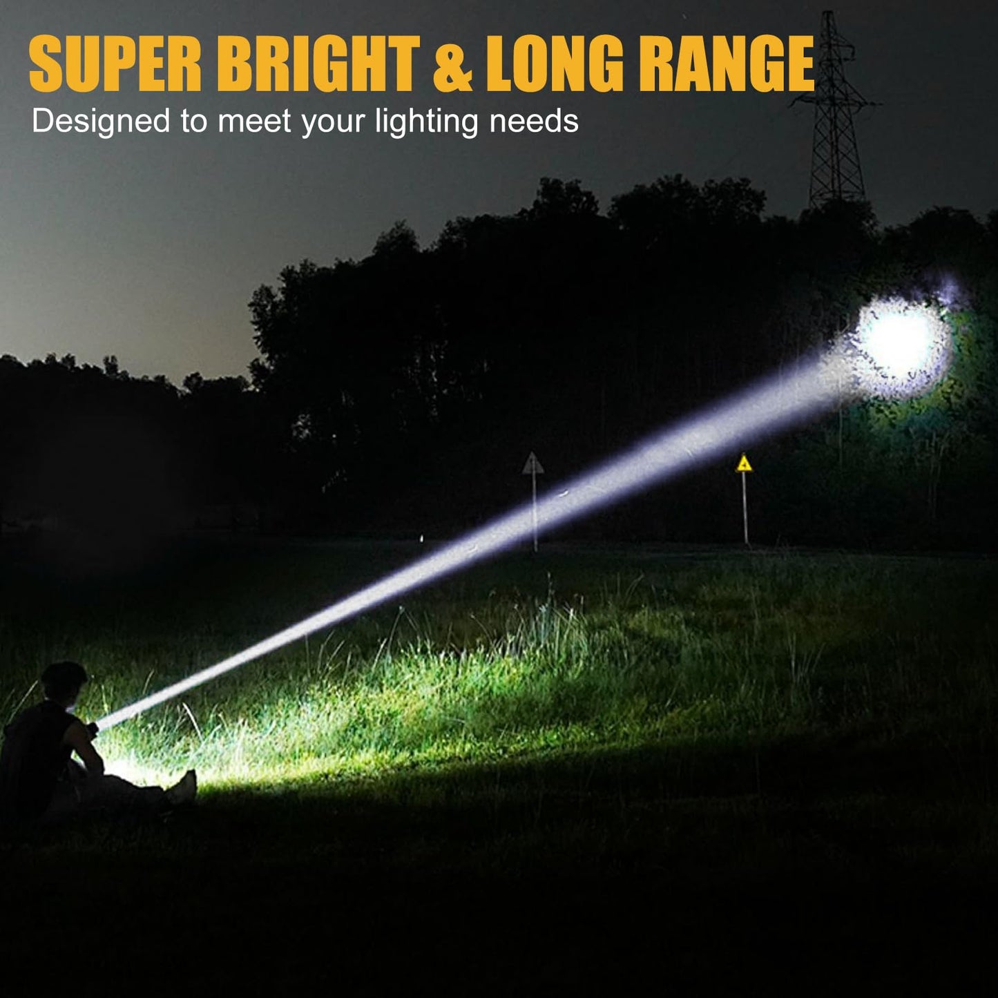 Rechargeable LED Flashlight with Power Display, 4 Light Modes, High Lumens Handheld Torch, Dual Switch, Waterproof Portable Flashlight for Camping, Hiking, Indoor and Outdoor Use (LK6017-White light)