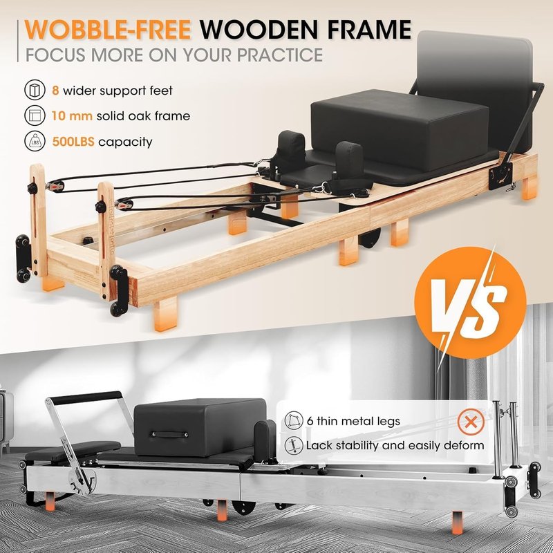 Wooden Pilates Reformer Machine - 92” PAETA Reformer with Springs, Jump Board & Accessories for Home or Studio Use