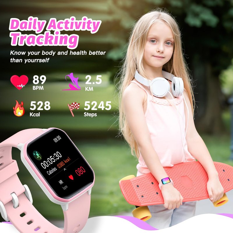 Kids Smart Watch for Girls,IP68 Waterproof Kids Fitness Tracker Watch with 1.5 Inch DIY Face,Heart Rate Sleep Monitor,19 Sport Modes,Calories Counter,Alarm Clock,Great Gifts for Children 6+ (PInk)
