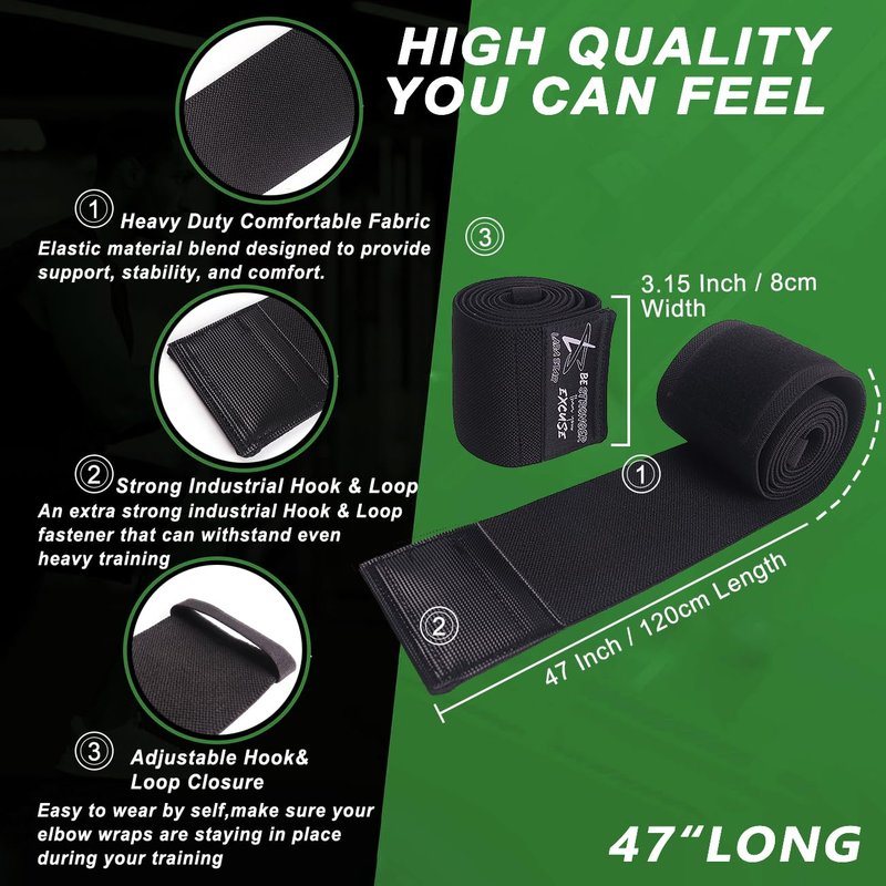 Elbow Wraps for Weightlifting, Bench Press, Cross Training & Powerlifting for Men and Women - 47" Nylon (1 Pair) Elbow Straps - Increases Stability of Joints and Supports Injury Recovery