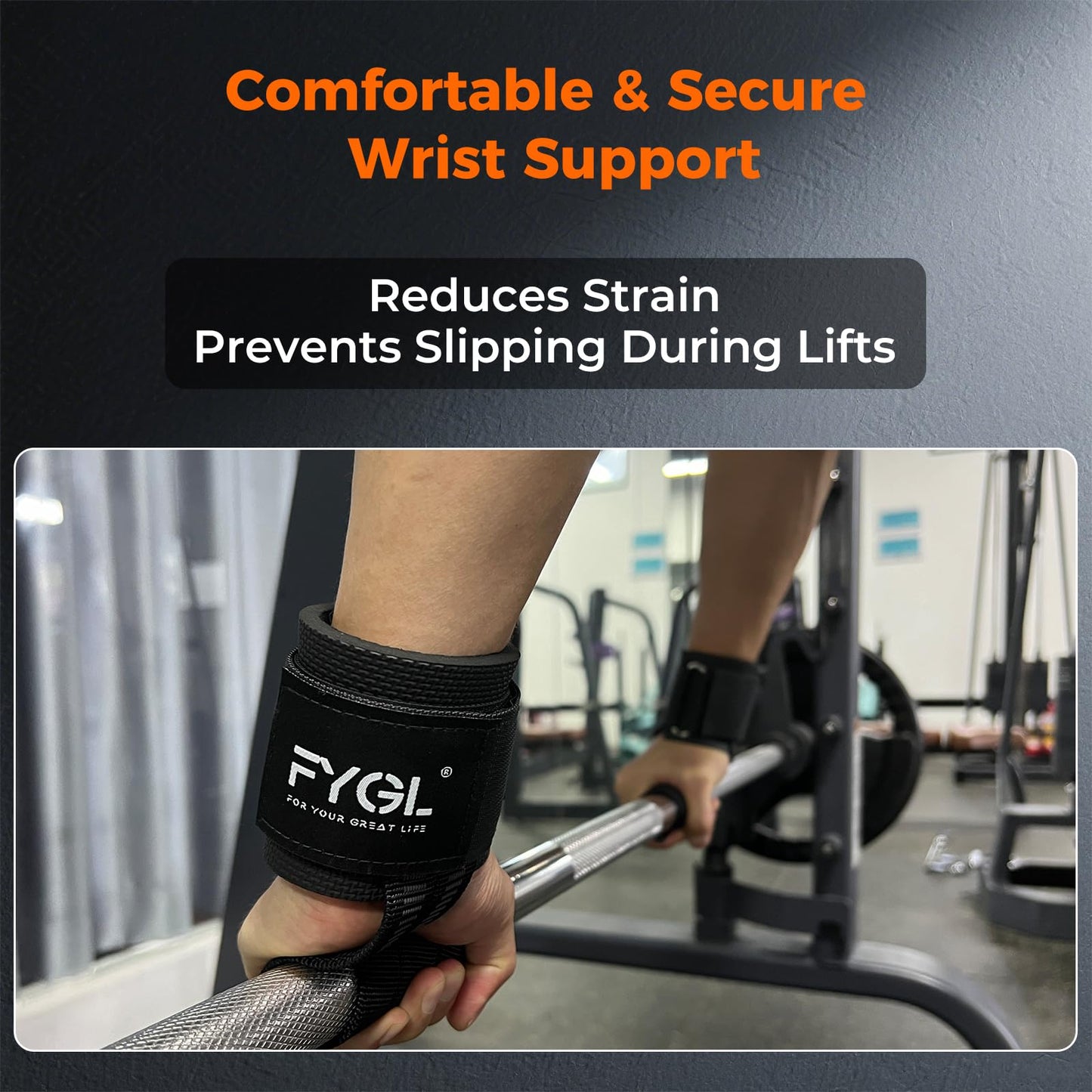 FYGL Weight-Lifting-Straps - Neoprene Padded Wrist Support with Nylon Dura Grip, Wrist Wraps for Weightlifting, Powerlifting, Deadlift & Strength Training, Black