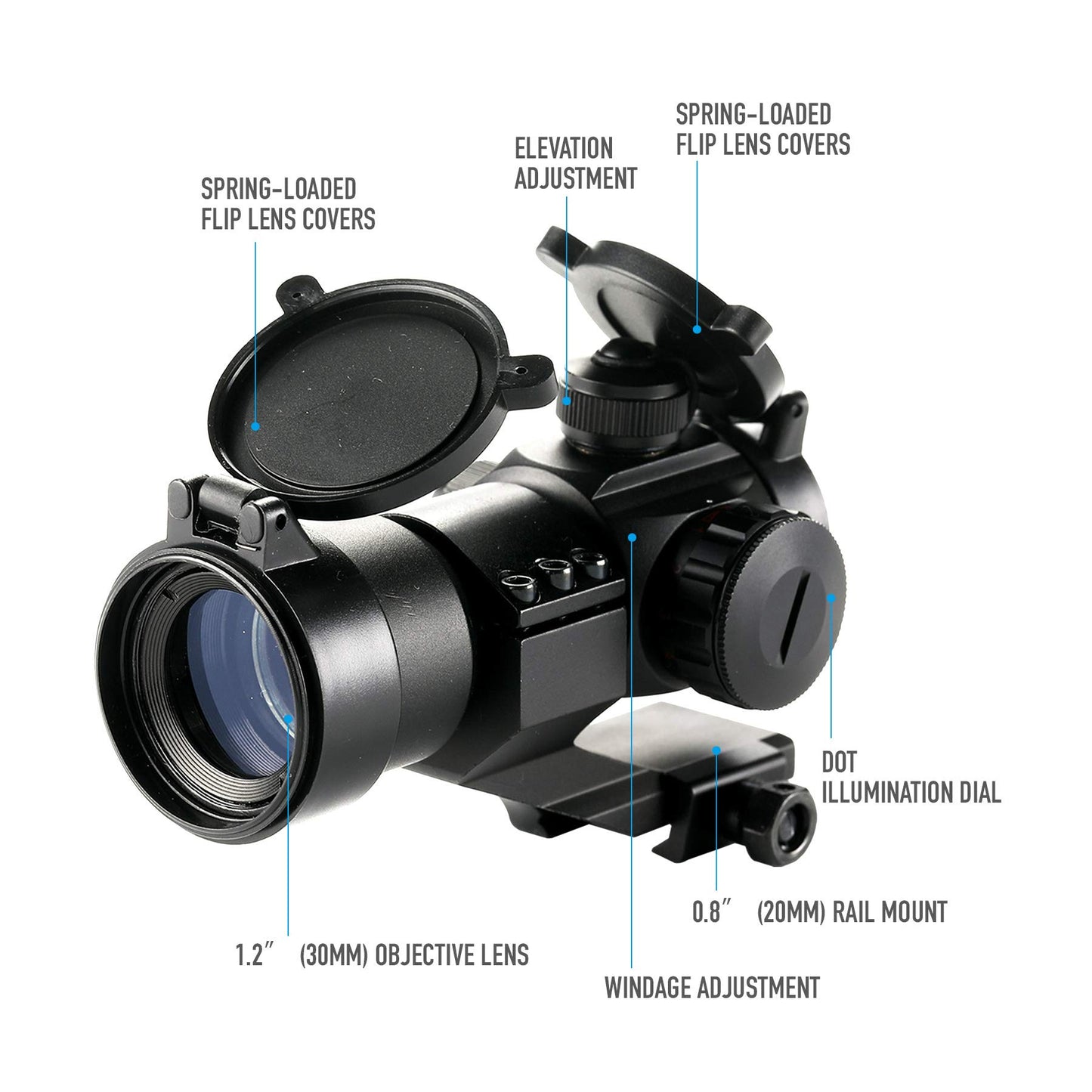 Pinty 1x30 4 MOA Red Green Dot Tactical Reflex Sight with Picatinny Cantilever Mount Black, Khaki (Black)