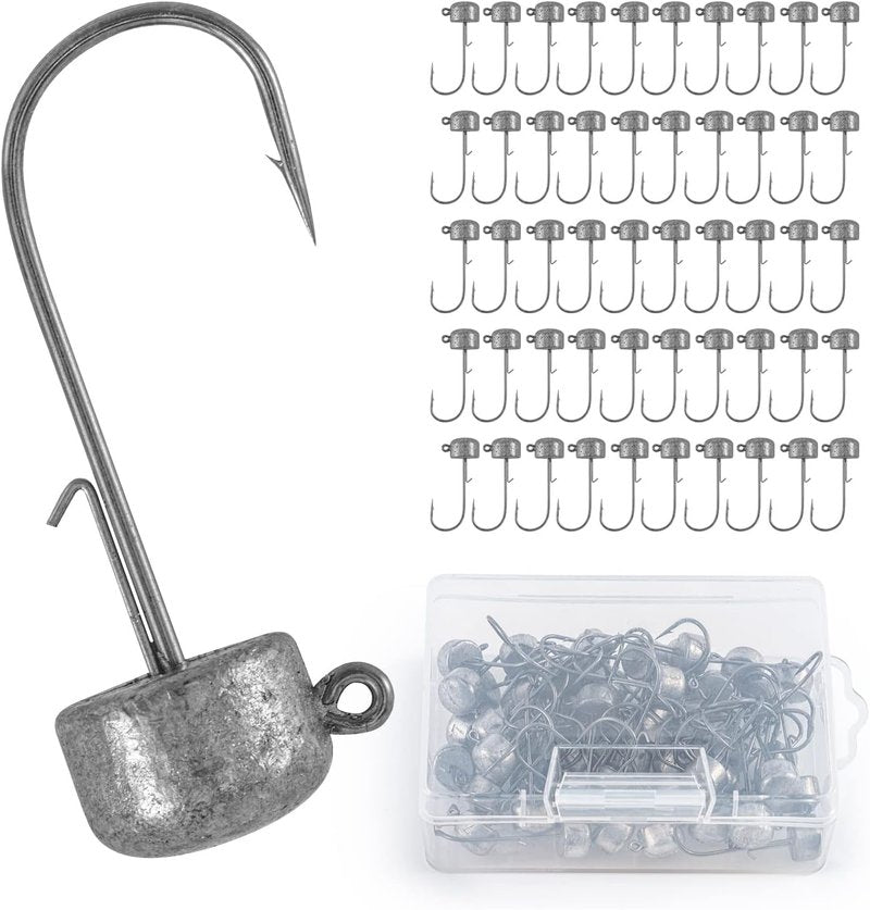 Round Jig Head Hooks for Freshwater & Saltwater Fishing - 50pcs Swimbait Jig Heads with Box | 0.09oz