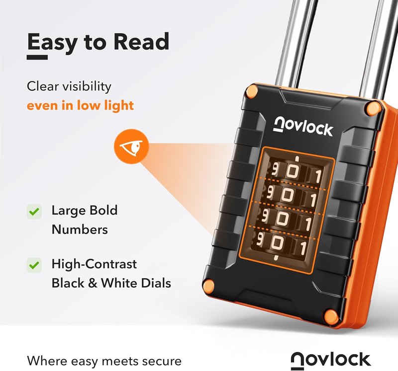Combination Locks - 4-Digit Padlocks for Gym Lockers, Toolboxes & Gates | 2-Pack, Black/Orange - 2.76 in Long Shackle