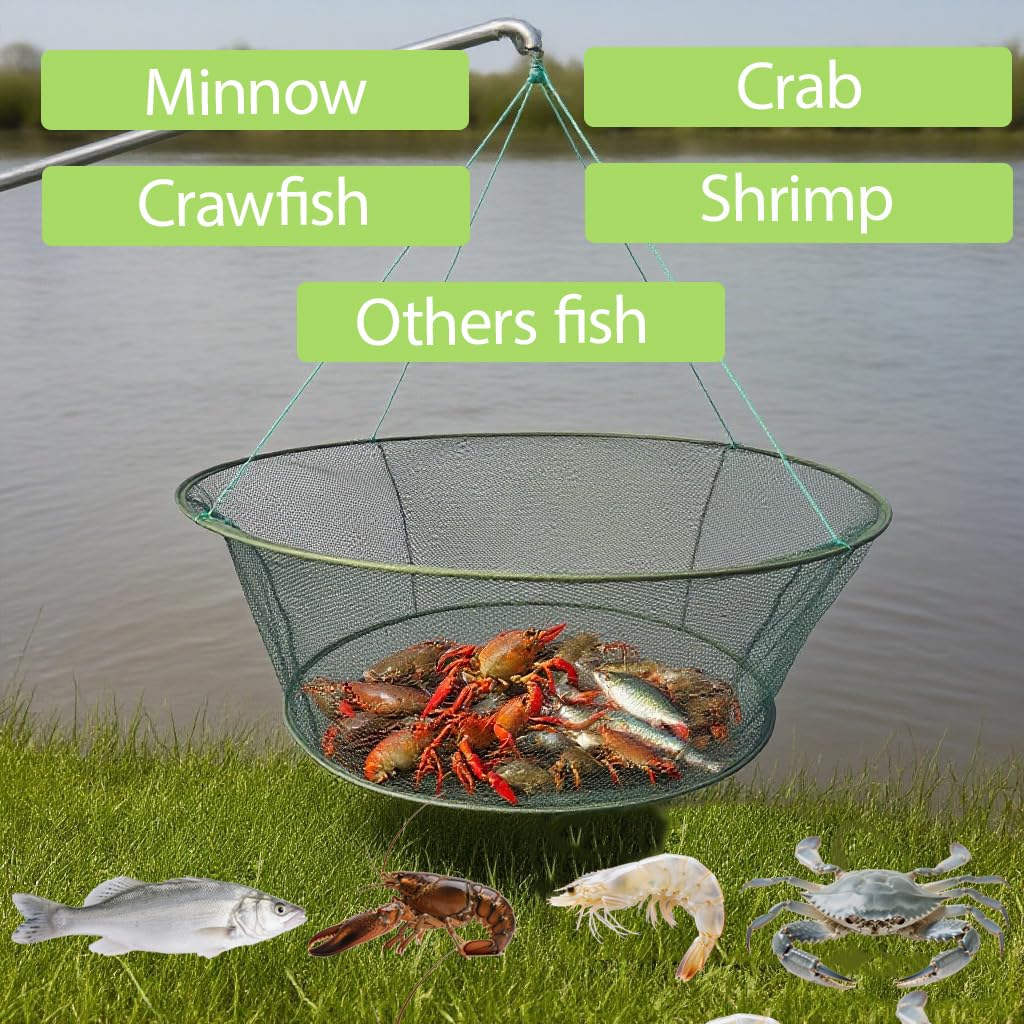 2 Pcs Foldable Fishing Net,Crab Traps, Minnow Trap,Versatile Hand Casting Cage for Crabs Minnows Lobster Shrimp Crawfish and More
