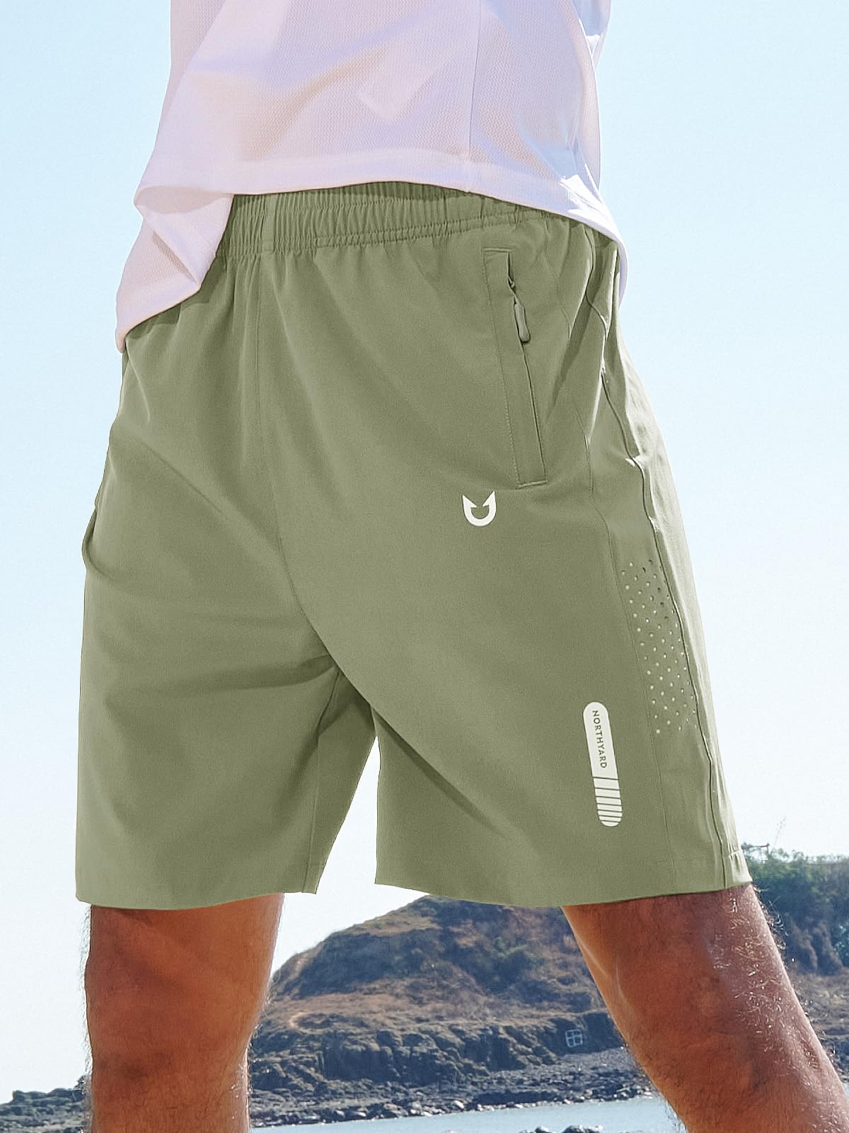 NORTHYARD Men's Athletic Running Shorts Quick Dry Workout Shorts 7"/ 5"/ 9" Lightweight Sports Gym Basketball Shorts Hiking Exercise LightGreen M