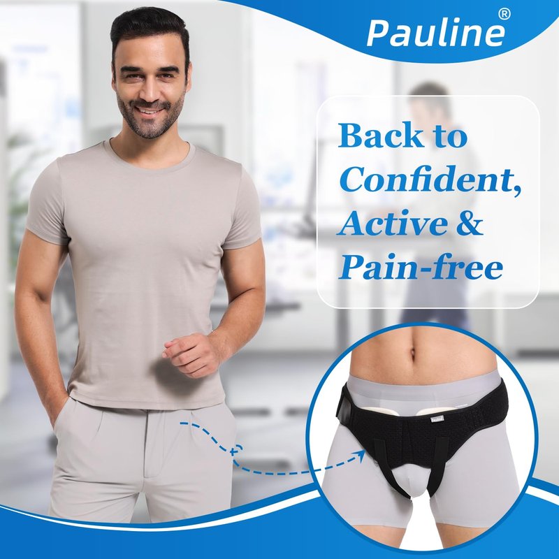 Pauline Inguinal Hernia Belt for Single/Double Hernia Support, Groin Hernia Truss for Men & Women Pain Relief with 2 Removable Compression Pads - Soft, Skin-friendly Fabric (Size M)