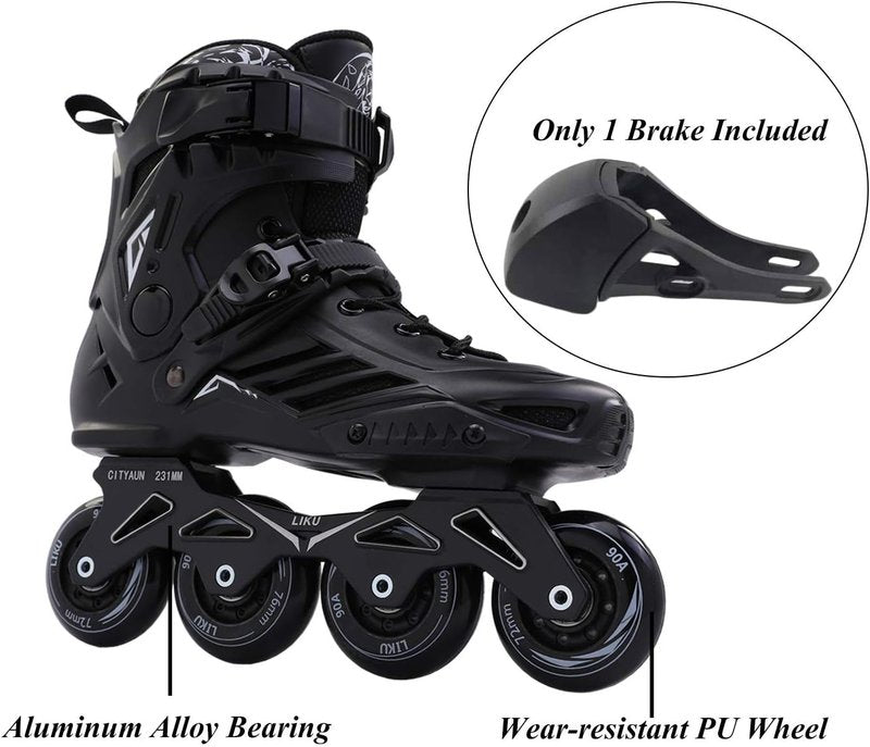 Inline Skates for Adults - LIKU Black Professional Unisex Design | Adjustable Size