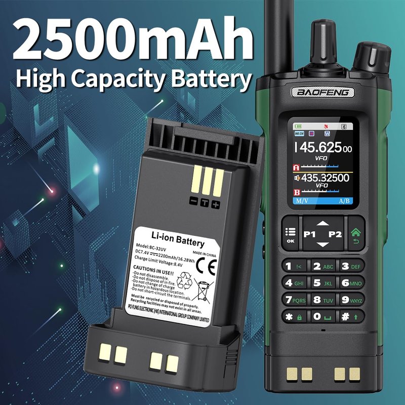 BAOFENG DM32 UV-32 Radio Battery 2500mAh USB-C Charging Rechargeable Battery Compatible with BAOFENG DM-32UV UV32 Walkie Talkie High Capacity Battery with Type-C Charging Cable,1Pack