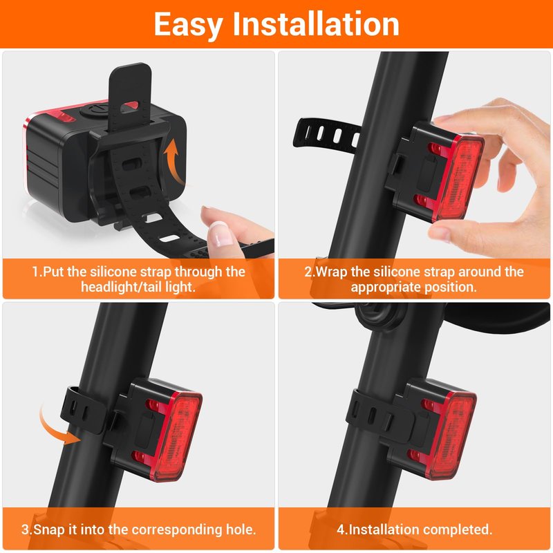 RIDWIND Bike Lights Set Rechargeable, 300 Lumen Bicycle Front and Rear Light, USB Bike Lights for Night Riding, 5+6 Modes, IPX6 Waterproof Cycling Safety Lights