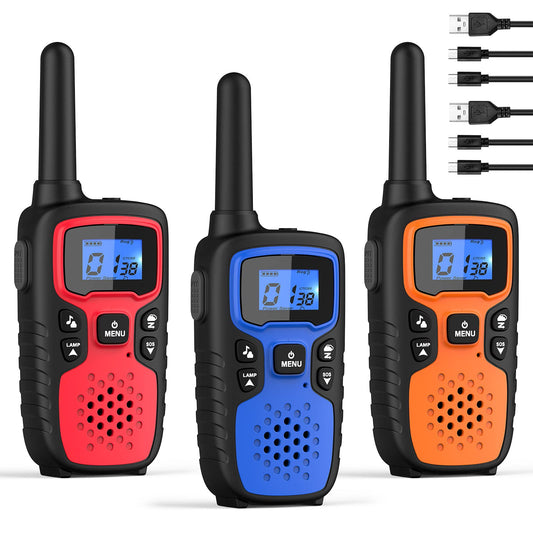 Wishouse Walkie Talkies for Adults Long Range-Handheld 2 Way Radios Rechargeable,Hiking Accessories Camping Gear Xmas Birthday Gift for Kids with Lamp,SOS Siren,NOAA Weather Alert,Easy to Use 3 Pack