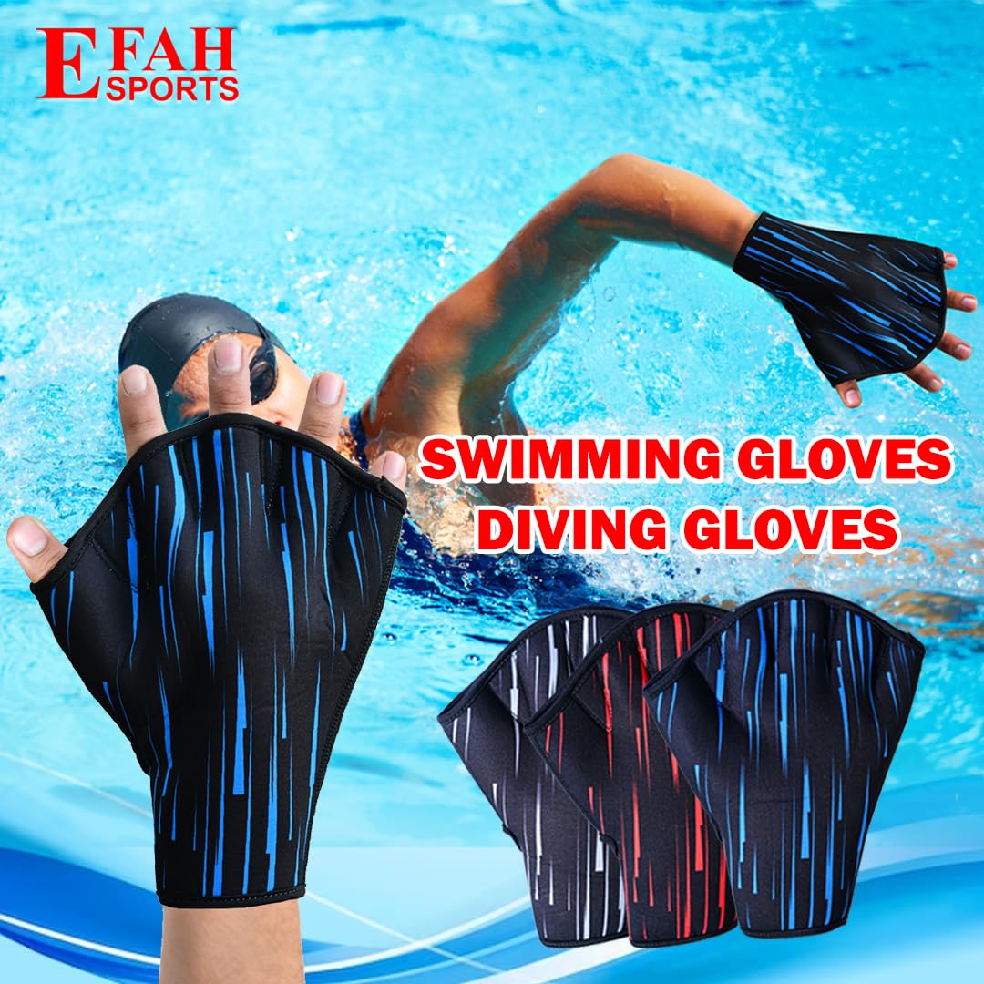 EFAH SPORTS Swimming Gloves Aquatic Swim Training Glove Neoprene Webbed Fitness and Water Aerobics Resistance Gloves for Men Women Children (Blue Large)