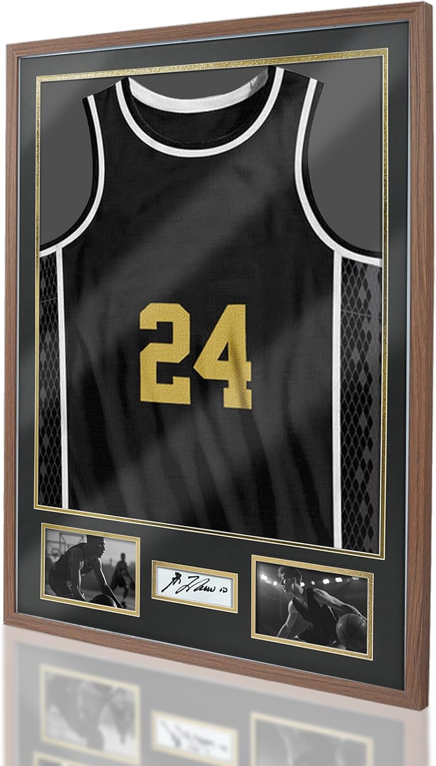 Jersey Frame Display Case - Large Shadow Box with 98% UV Protection Acrylic | Rustic Brown for Baseball, Basketball, Hockey Uniforms