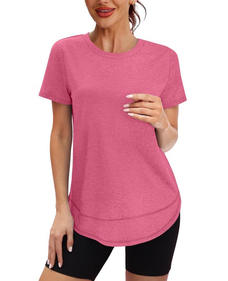 Workout Tops for Women Spring Summer Short Sleeve Golf Outfits Gym Essentials Activewear Running Shirts Red S