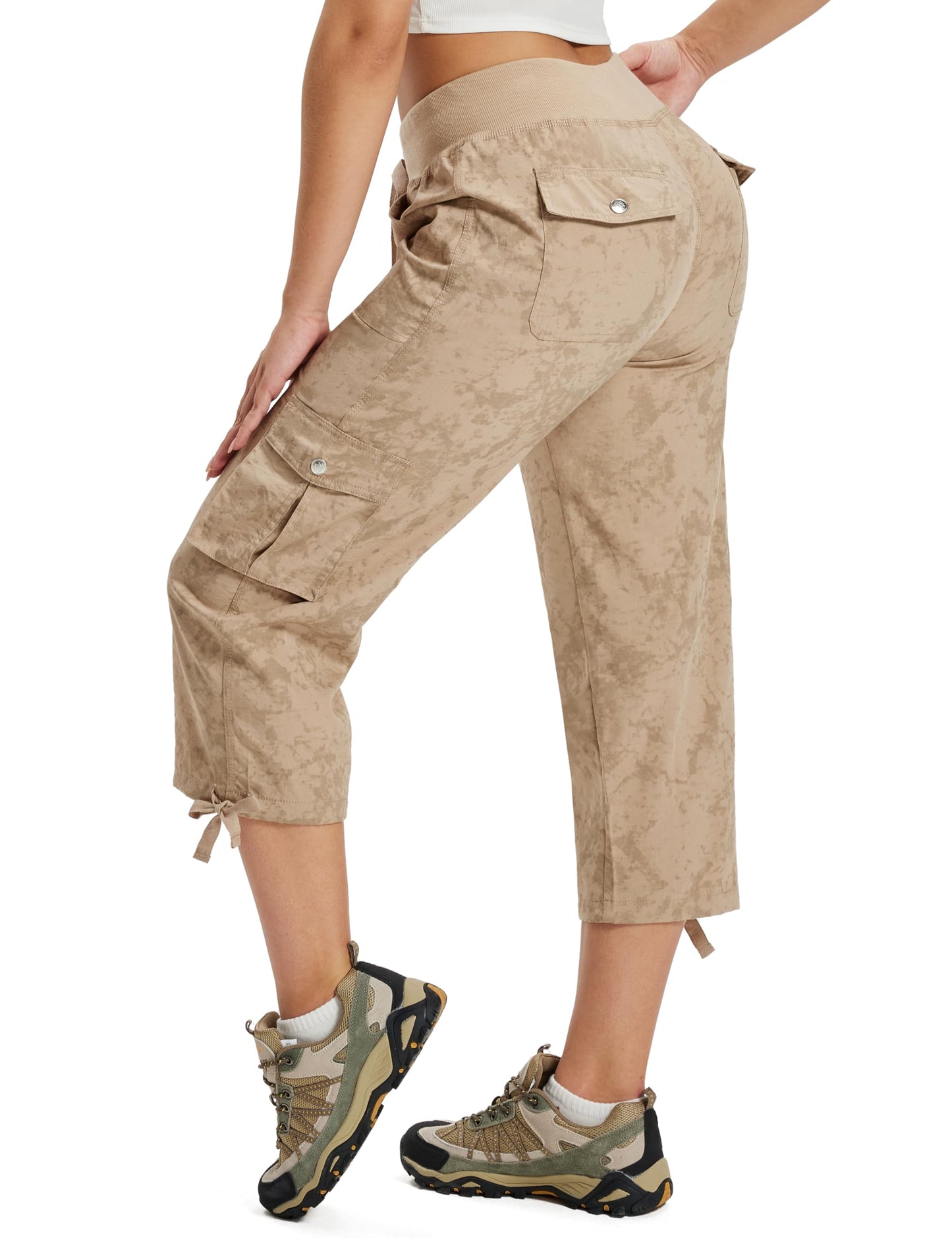 MoFiz Womens Cargo Capris Lightweight Hiking Pants Quick Dry Casual Outdoor Loose Shorts Dirty Khaki S