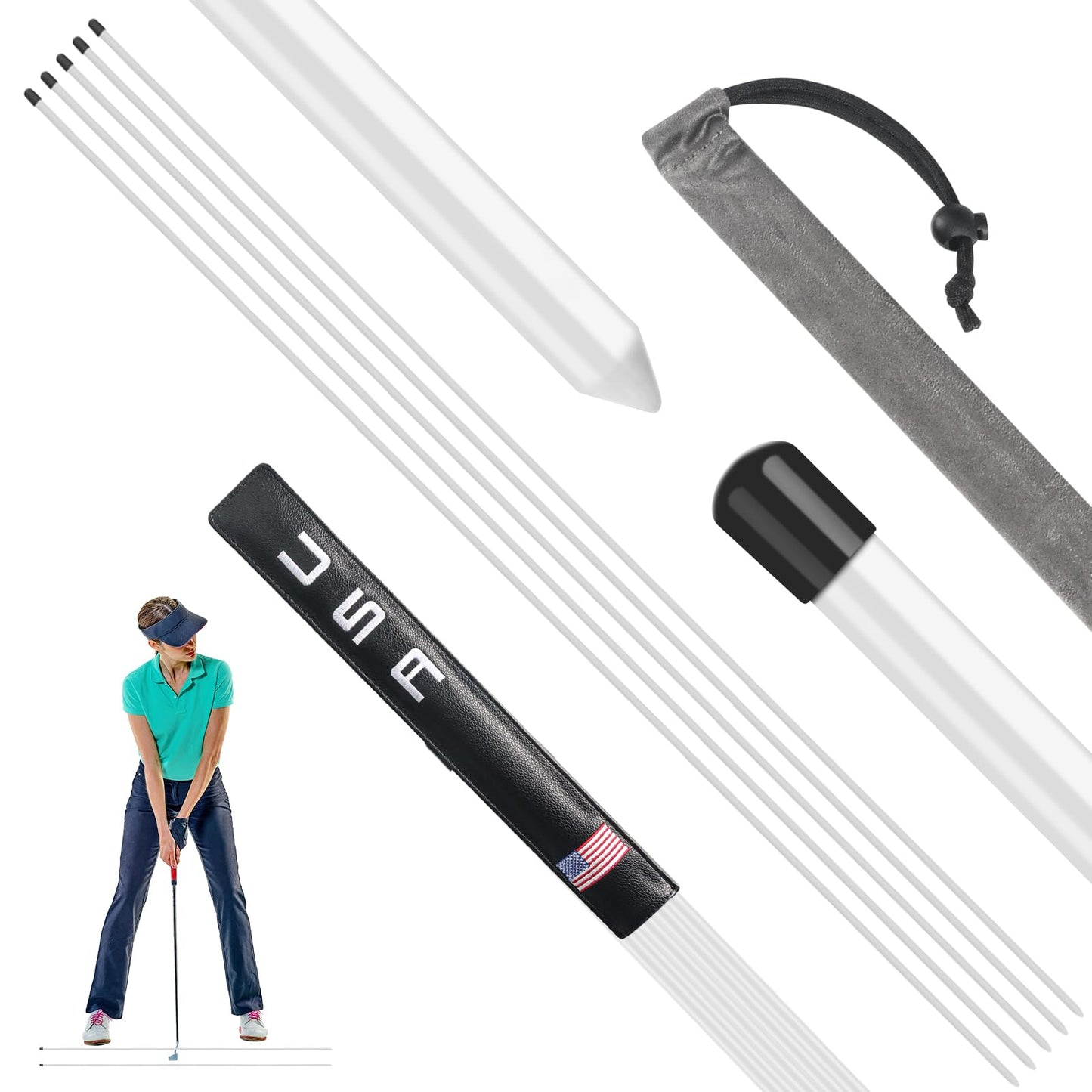 Billisa Golf Alignment Sticks 43 Inches Value 5-Pack with Premium Cover, Training Rods Essential Aiming Stick for Perfect Swing & Accurate Aiming & Effective Practice Guide (5 Pcs in White)