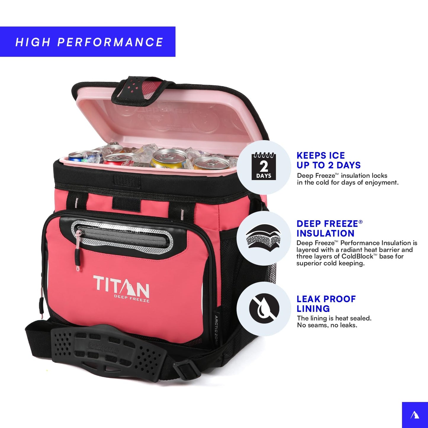 Titan Deep Freeze Cooler - 16 Can Zipperless Hardbody Cooler - Deep Freeze Insulation, HardBody Liner, and SmartShelf - Coral Reef