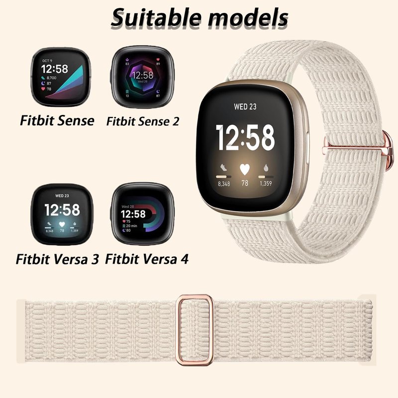 Hgsxst 5 Pack Elastic Bands Compatible with Fitbit Versa 4/Fitbit Versa 3/Fitbit Sense 2 Strap Women Men, Soft Elastic Nylon Sport Replacement Band for Versa 4/Versa 3/Sense