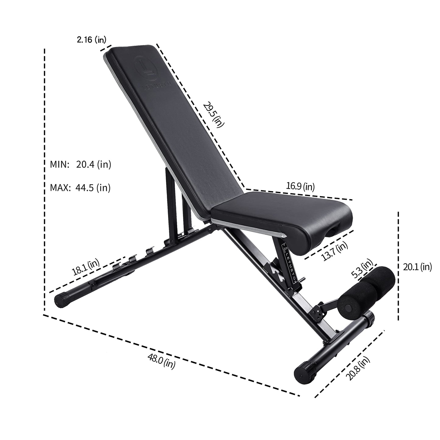 Letusto Adjustable Weight Bench Heavy Duty Incline Decline and Flat Bench, 1100 lb Weight Capacity Multi-Purpose Foldable Dumbbell and Barbell Bench