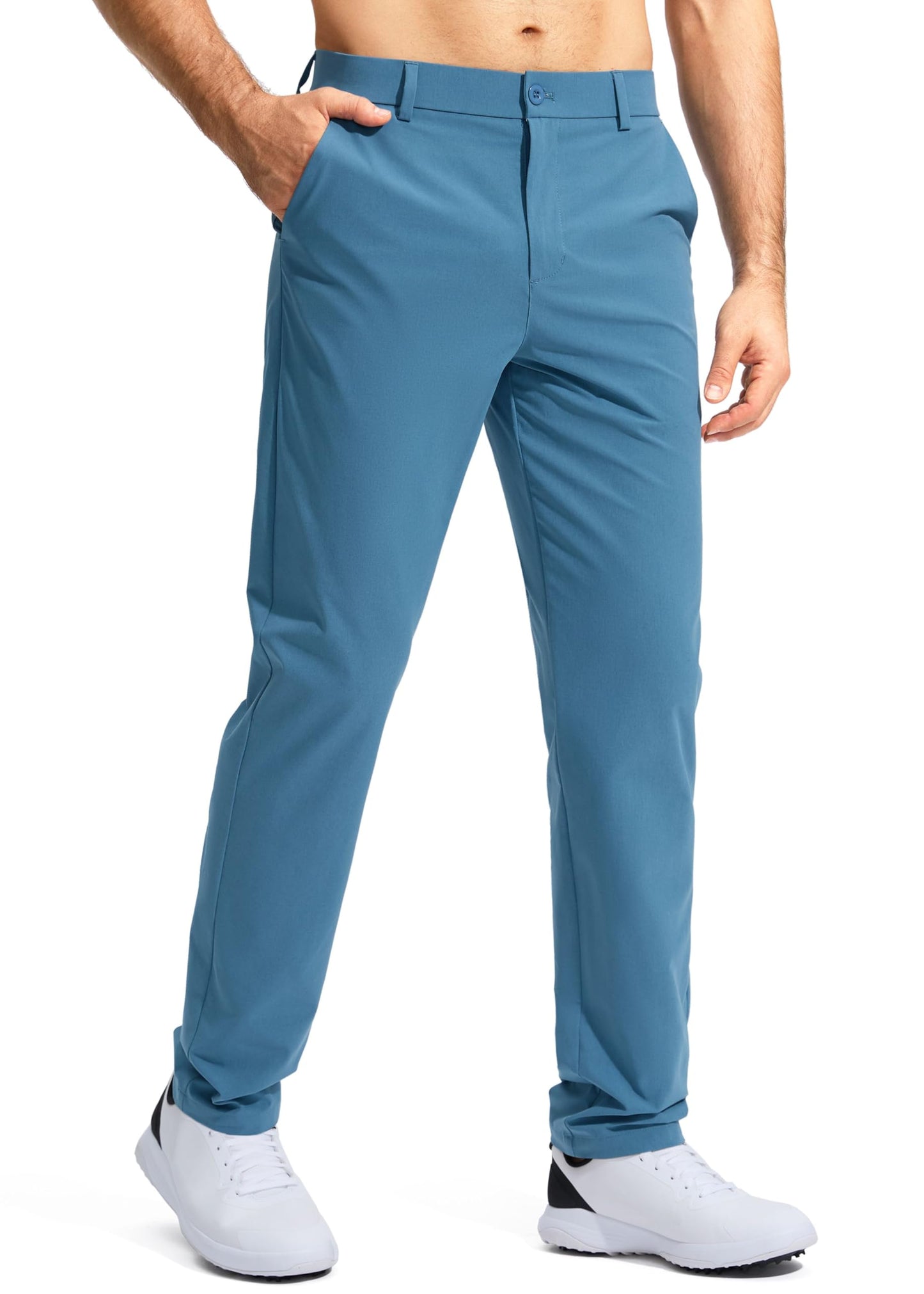 Pudolla Dress Pants for Men Golf Pants Stretch Work Dress Comfy Pants 30 Lightweight Quick Dry Casual Slacks Trousers(Stone Slab Blue 33Wx30L)