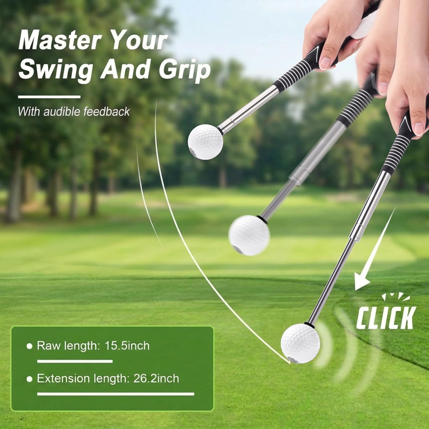 Gruyxen Retractable Golf Swing Trainer with Click Sound & Posture Correction Arm Band, Golf Grip Trainer for Right-Handed, Indoor & Outdoor Training Aid for Beginners to Pros