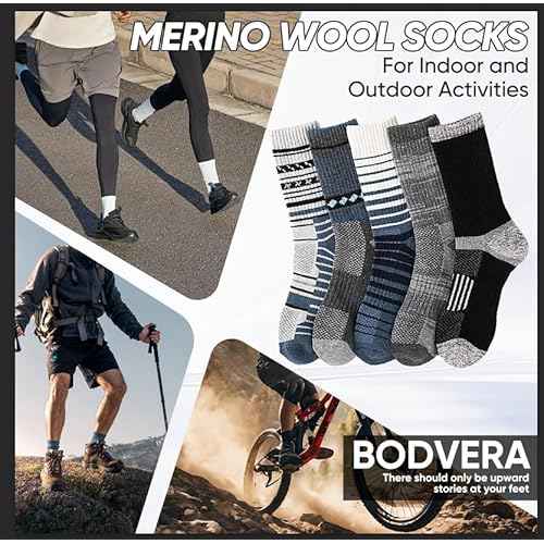 Merino Wool Hiking Socks for Men Moisture Wicking Cushion Thermal Warm Winter Crew Outdoor Boot Socks(5 Pairs)