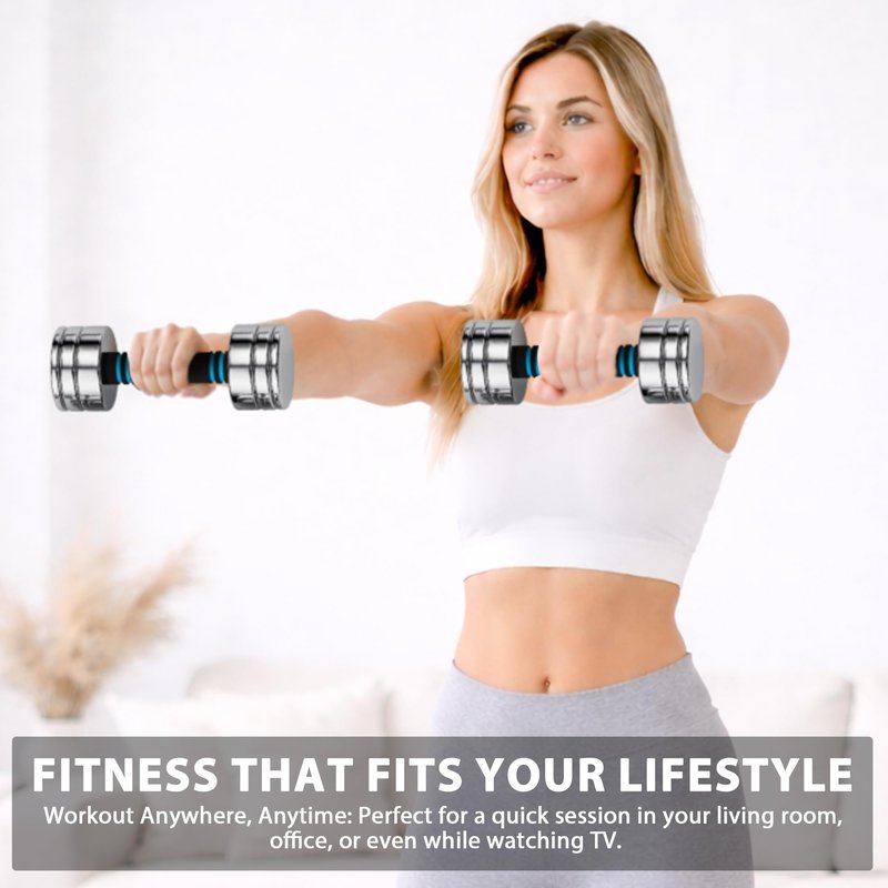 Adjustable Dumbbell Set 10lb Pair (5lb/7lb/8lb/10lb) Set of 2 Steel Dumbbells Chrome Weights with Foam Handles Home Gym Workout (Standard-Finish 10lb×2)