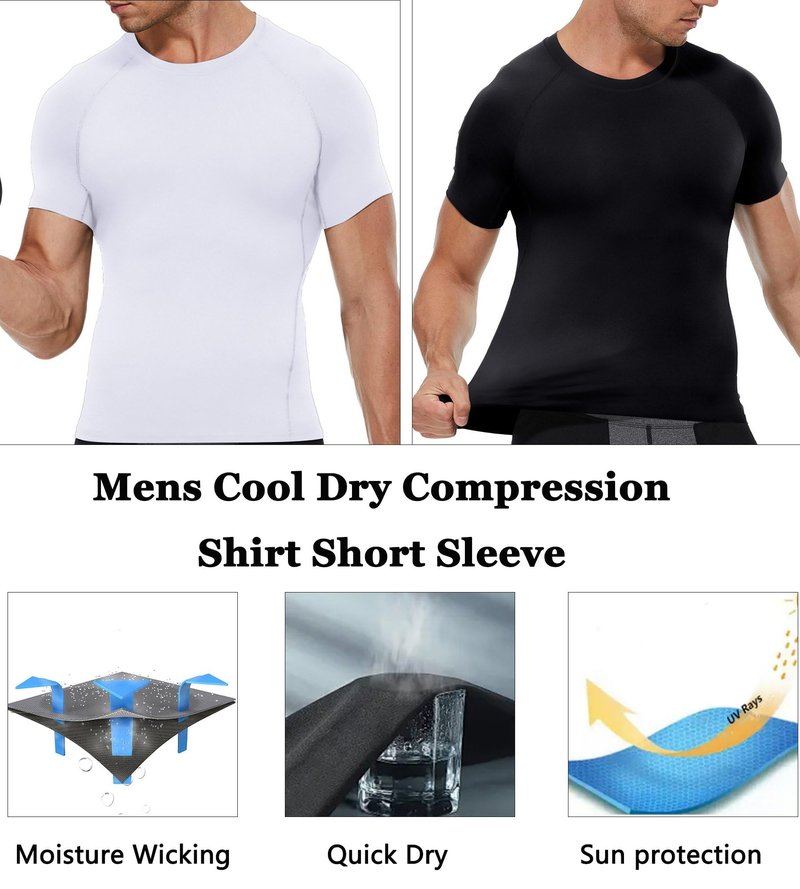 OVIYEGAIN 2 Pack Mens Short Sleeve Compression Shirt Athletic Sports Base Layer T-Shirts Workout Fitness Tops for Men