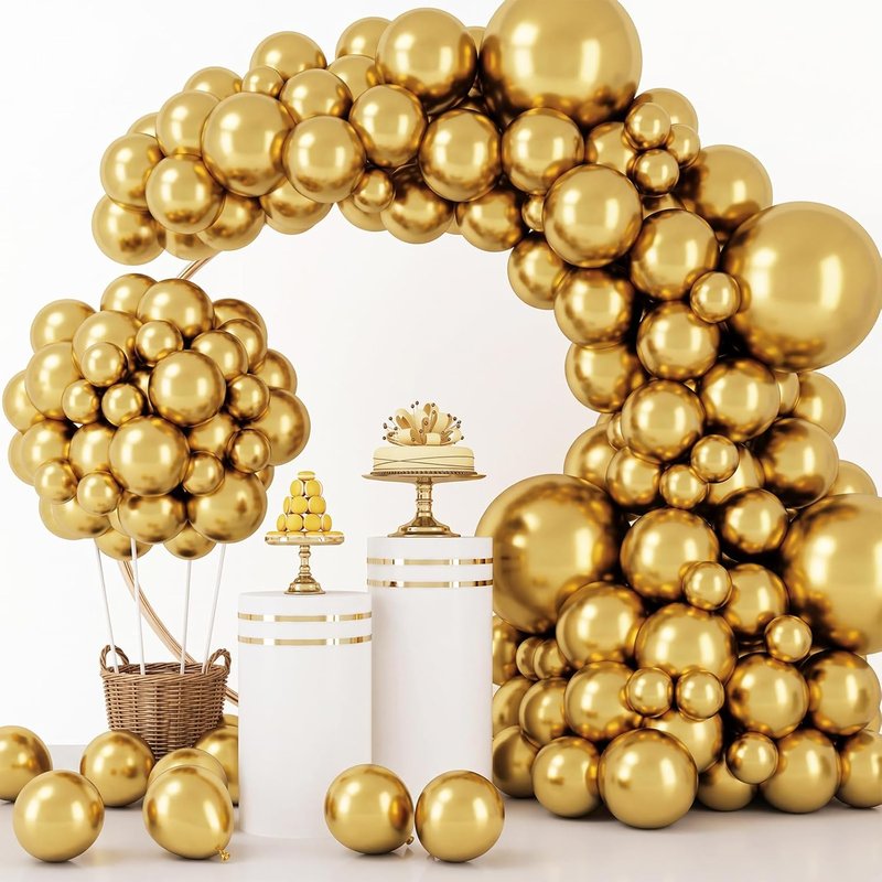 Gold Balloon Garland Arch Kit - 129pcs Metallic Balloons in 5-18 Inch Sizes for Graduation, Weddings, and Birthday Parties