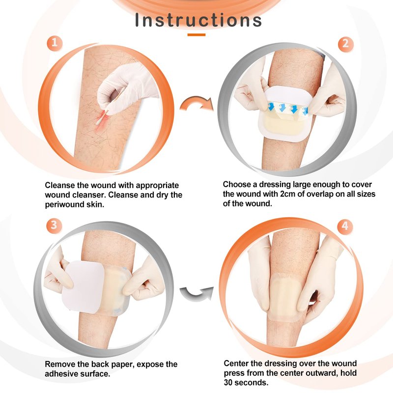 Hydrocolloid Bandage, Hydrocolloid Wound Dressing with Border 4''x4'' for Light to Medium Exudate Wound, Pressure Ulcer, Bed Sore, Surgical Wound,Superficial Wound, 10 Pack by EalionMed