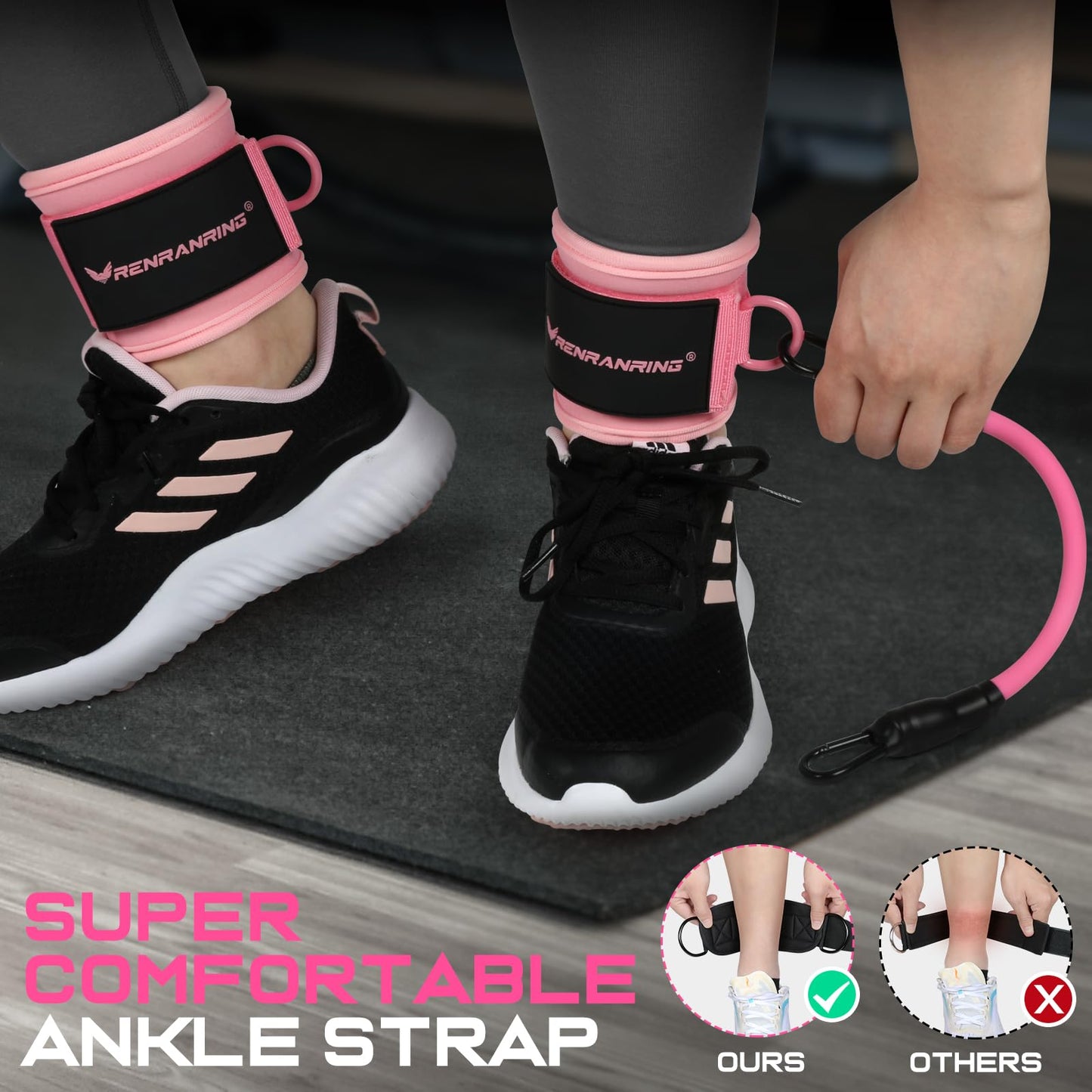 Ankle Resistance Bands with Cuffs, Ankle Bands for Working Out, Ankle Resistance Band, Glutes Workout Equipment, Butt Exercise Equipment for Women Legs and Glutes (Pink)