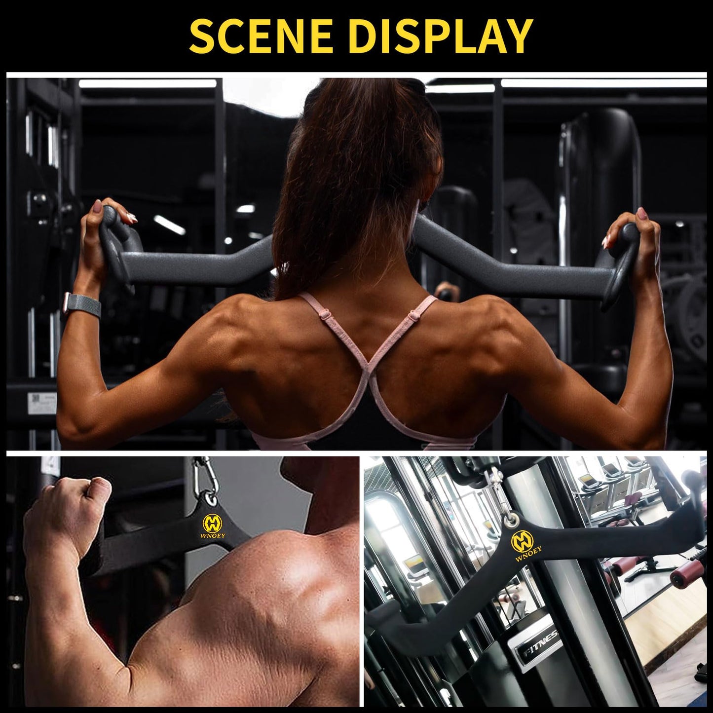 WNOEY LAT Pull Down Bar, LAT Pulldown Attachments T-bar V-bar,Pull Down Bar with Ergonomic Handle, Tricep Bar Back Strength Training Handle, Grips Cable Back Attachments for Home Gym (33“+24”+23“)