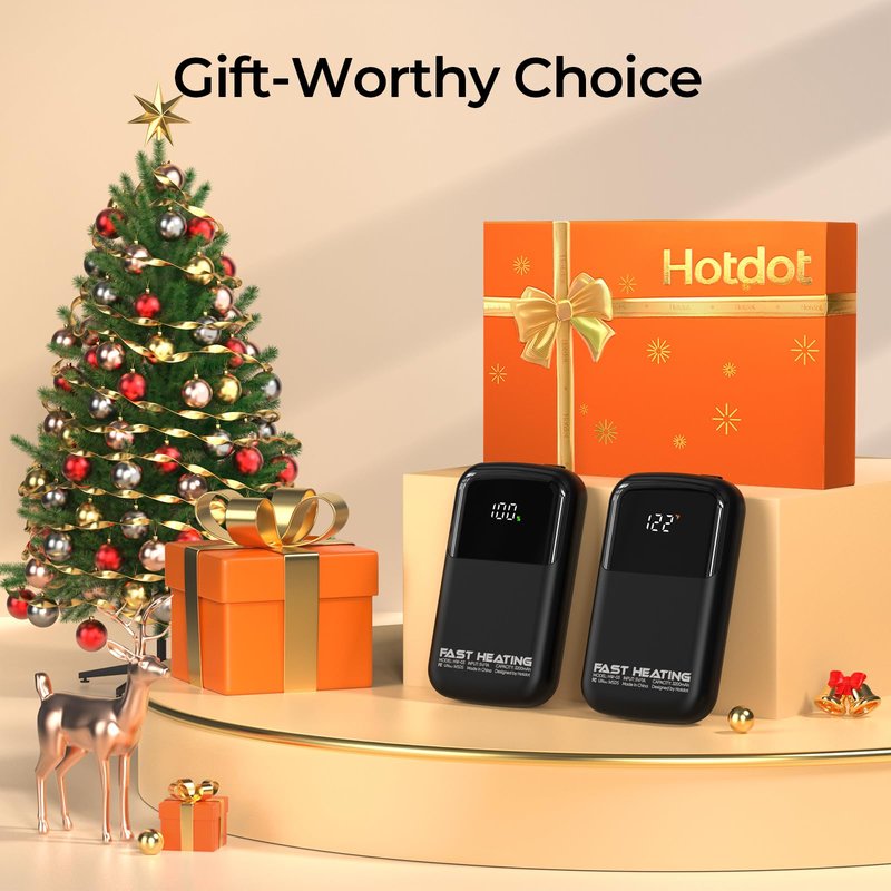 Hotdot Hand Warmers Rechargeable, Heat Levels (104–122°F), Real-Time Temp & Battery Display, Electric Hand Warmers, Fast Heating, Fits in Gloves/Pocket, Gifts for Women & Men