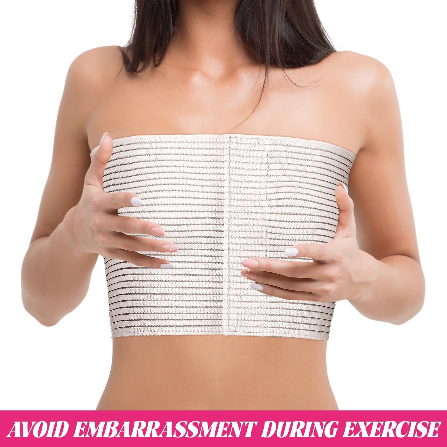 Geiserailie 2 Pcs Chest Compression Wrap Breast Support Band Sports Support Strap Bandage Adjustable Chest Binder for Large Breasted Women Prevent Breast Bounce for Sports Running(White,Large)