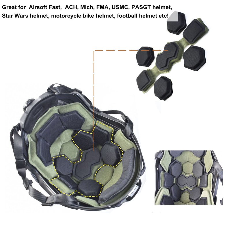 Tactical Fast Helmet Pads Set Military Memory Foam Pad Protective Mat Airsoft Helmet Padding Kit, Universal Replacement Motorcycle Tactical Cushions Mats (Green)