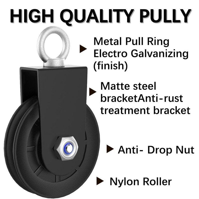 BESTEEL 4 Pack Silent Nylon Gym Cable Pulley Wheel 3.54 in/90 mm Rotation 360 Degree Traction Wheel Detachable Smooth Attachment for LAT Pulley System DIY Gym Pulley System Equipment Replacement Hoist