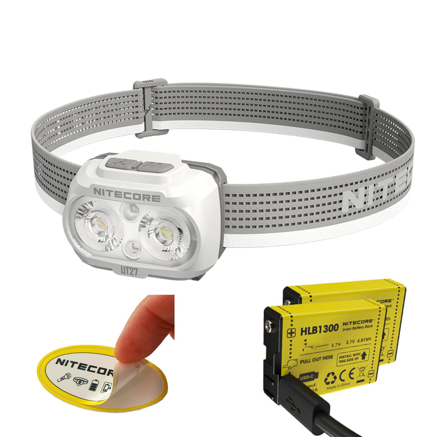 Nitecore UT27 Pro 800 Lumen Running Headlamp, White, USB-C Rechargeable, Lightweight Perfect for Ultra-Trail, Hiking with White Light, Warm Light, and Red Light Sticker (White)