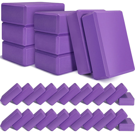 Lenwen 30 Pcs Purple Yoga Blocks Bulk 9'' x 6'' x 3'' EVA Foam Blocks Non Slip and Light Weight Gymnastic Blocks High Density Dance Blocks for Yoga Stretching Dance Pilates Meditation Accessories