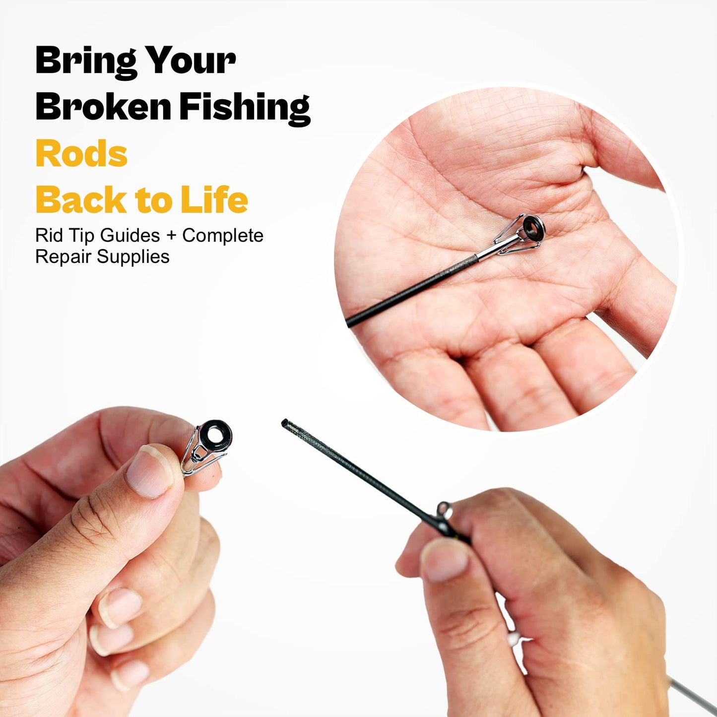 Rod Tip Repair Kit with Glue,Complete Supplies for Freshwater & Saltwater Fishing Pole Eyelets Replacement with Rod Building Epoxy Finish,Tip Guide Rings and Wrapping Thread