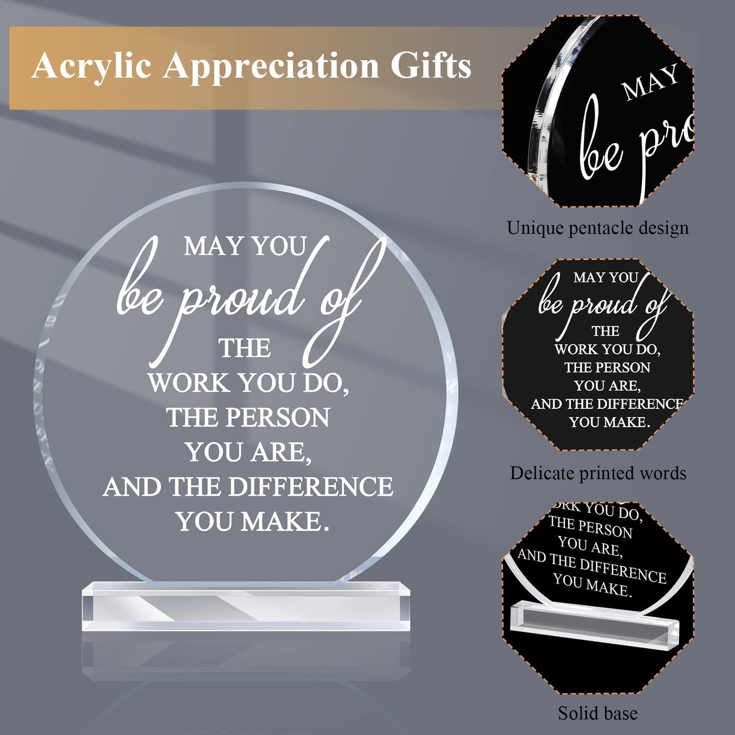 10 Pcs Employee Appreciation Awards for Coworker Acrylic Thank You Trophy May You Be Proud of The Work You Do Sign Prizes for Adults Retirement Goodbye Farewell Gift for Women Men (Round)