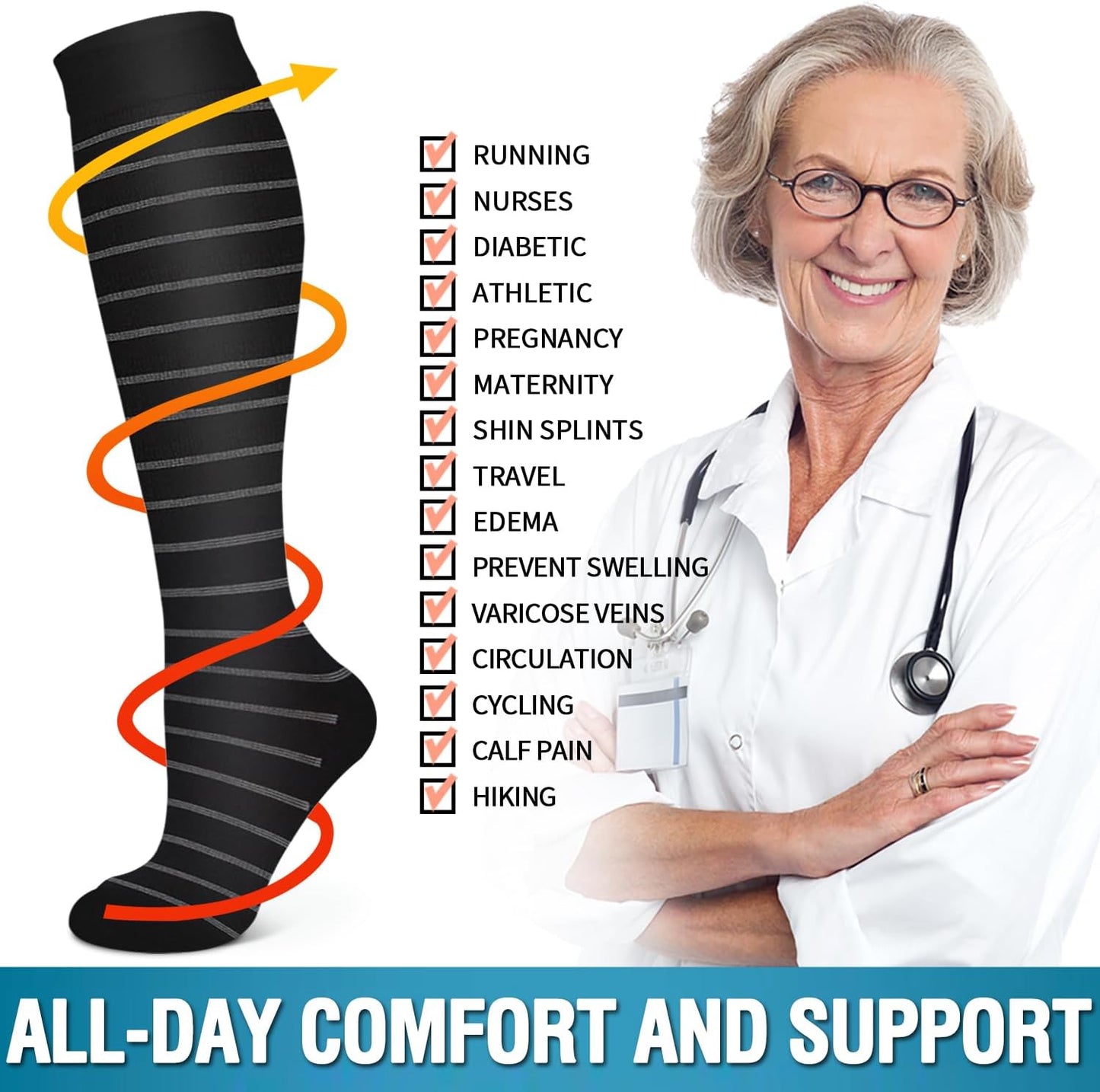 Compression Socks for Men & Women - 6 Pack Copper Support for Circulation | Ideal for Medical, Running & Nursing