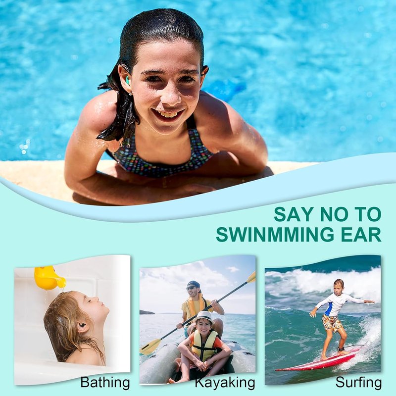 Kids Swimming Ear Plugs - Waterproof Reusable Silicone Earplugs for Boys & Girls | Ages 4-12